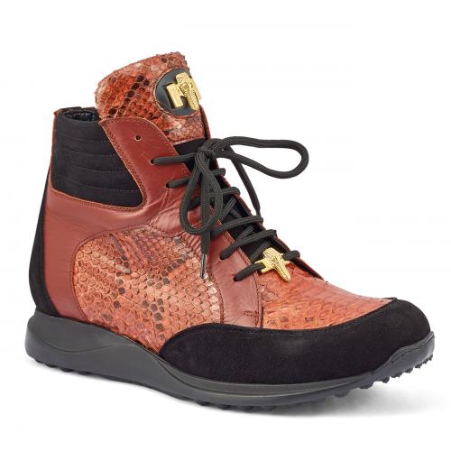 Mauri "Viper" Black / Gold Genuine Python / Nappa / Suede Leather High-Top Sneakers 8421.